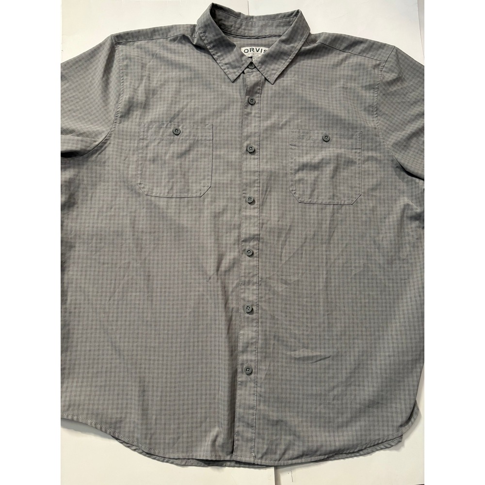 Orvis‎ Short Sleeve Button Up Shirt Mens XXL Gray Check Outdoor Lightweight
